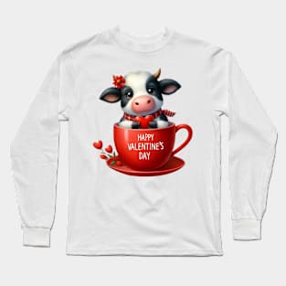 Valentine Cow In Tea Cup Long Sleeve T-Shirt